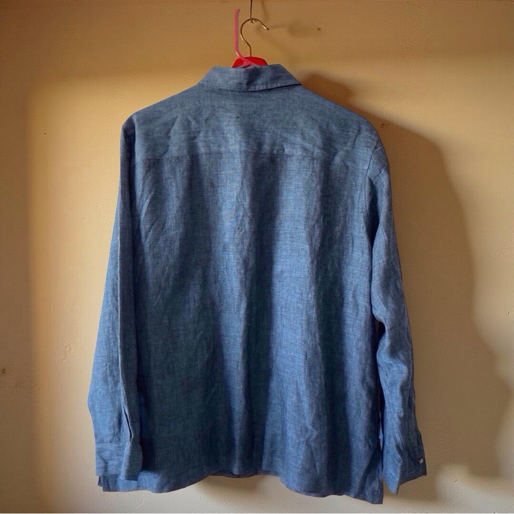 Vintage Eddie Bauer Linen Shirt | XL | 100% Linen blue Old Money Casual - Picture 4 of 11